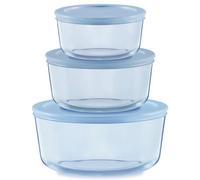Pyrex Lot de 6 boîtes de conservation rondes sculptées teintées (moyennes) en plastique non toxique sans BPA, passe au congélateur, au lave-vaisselle, au micro-ondes, 2 tasses, 4 tasses et 7 tasses