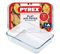 Pyrex - Plat Air Fryer 19x14 cm - Plat en Verre - Verre Borosilicate Ultra-Résistant aux Chocs Termiques - Adapaté Air Fryer Double Tiroir/Dual Basket - Accessoire Air Fryer Cuisson Homogène