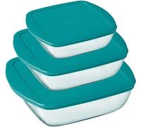 Pyrex Cook & Store - Lot de 3 Boîtes de Conservation Carrées en Verre avec Couvercles - 0,35L, 1L, 2,2L - Verre Borosilicate - Larges Poignées - Idéal pour Conserver des Plats - Made in France
