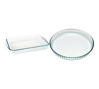 Pyrex Rôtissoire rectangulaire en verre, Blanc, 40 x 27 cm & Bake & Enjoy Mouleà tarte en verre haute résistance Blanc 28 x 28 cm 1,6 l