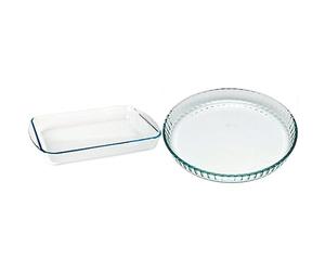 Pyrex Rôtissoire rectangulaire en verre, Blanc, 40 x 27 cm & Bake & Enjoy Mouleà tarte en verre haute résistance Blanc 28 x 28 cm 1,6 l