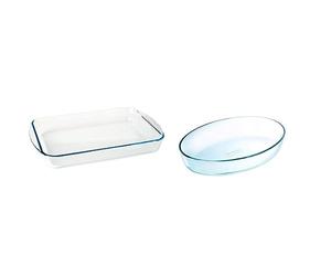 Pyrex Rôtissoire rectangulaire en verre, Blanc, 40 x 27 cm & Essentials - Plat à Four Ovale en Verre 26x18 cm
