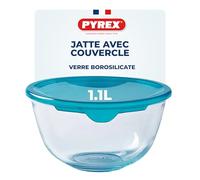 PYREX - Saladier avec Couvercle 1.1L - Polyvalent et Gigognable pour un Usage Quotidien - Verre Borosilicate - Résiste aux Rayures - Boîte Alimentaire Verre - Ustensile de Cuisine