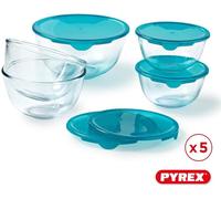 Pyrex® set de 5 bols de la Ruhr en verre borosilicaté avec couvercle (2 x 0,5 l + 2 x 1 l + 1 x 2 l) sans BPA |convient pour lave-vaisselle, micro-ondes ...