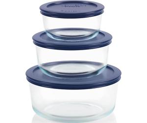 Pyrex Simply Store Lot de 3 grands récipients ronds en verre (2, 4 et 7 tasses) avec couvercles sans BPA, passent au lave-vaisselle, au micro-ondes et au congélateur