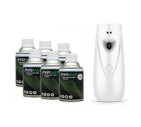 PYRNAT Diffuseur Automatique Programmable + 6 Recharges Insecticide Pyrèthre 250 ml - Anti Mouches, Moustiques, Moucherons, Mites, Puces - Insectes Volants et Rampants - Blanc