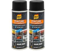 Pyro Feu - Peinture Haute Température Noire Mat - Résiste Jusqu’à 900°C - Rénovation Poêle, Insert, Plaques, Chenets, Barbecues, Fours, Pièces Mécaniques - 400ml (Lot de 2)