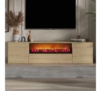 CONCEPT USINE | Meuble TV PYRO 180 cm avec Cheminée LED | Bois Chêne Clair | 3 Placards Fermés | Ambiance Cosy et Moderne | Installation Murale ou au Sol | sans Chaleur | Design Scandinave