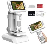 PYRODUM Microscope Enfant 1600X Grossissement avec Kit d'Expériences Scientifiques, 4" Écran IPS HD pour Photos et Vidéos, Batterie Rechargeable, Cadeau Éducatif pour Enfants de 5 à 12 Ans