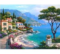 PYROJEWEL Paysage méditerranéen Peinture sur Toile Art Mural Photos Motif de mer Peinture de Paysage Marin Moderne pour la décoration Murale de la Maison 70x100 cm sans Cadre