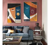 PYROJEWEL Toile Peinture Figure Moderne Géométrique Art Contemporain Affiche Impressions Visages Abstrait Mur Art Photo Salon Décor 60x90x2cm sans Cadre