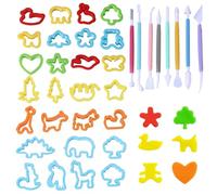 PYRUVAE 32 Pièces Accessoires Pâte à Modeler, Kit d'Outils de Modelage et Moules Animaux pour Enfants, Emporte-pièces pour Argile, Pâte à Sel et Sable, Cadeau Créatif