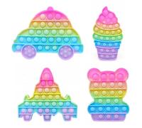 PYRUVAE 4 Pièces Pop Fidget Toys Push Bubble Sensory Pop Fidget Toy Jouets Sensoriels À Presser En Silicone Fusée Voiture Ours Glace Pop Jeux Pour Se Détendre Cadeau Enfant Et Adulte (4 Styles)