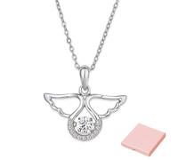 PYRUVAE Collier Ange Gardien avec Boîte Cadeau Rose, Pendentif Aile d'Ange Argenté, Idée Cadeau Baptême Fille et Première Communion, Bijoux pour Femme Enfant Maman, Souvenir Religieux Anniversaire