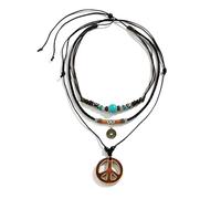 PYRUVAE Collier avec pendentif signe de la paix de style hippie en acier Superposition de colliers des années 1960 et 1970 - Accessoires de déguisement hippie pour homme et femme