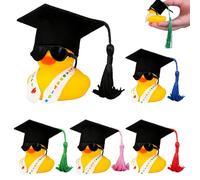 PYRUVAE Lot de 5 Canards en Caoutchouc de Graduation avec Chapeau de Diplômé, Décoration de Voiture et Tableau de Bord, Ornement de Bureau Mignon, Cadeau de Réussite aux Examens pour Étudiants
