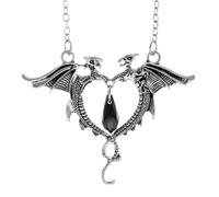 PYRWSM Collier ras du cou gothique avec pendentif double dragon en forme de cœur et cristal en forme de goutte d'eau, Moyen, Pierre, Agate