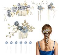 PYSEOSISE 10 Pièces Accessoires Cheveux Mariage, Épingles à Cheveux en Forme de Fleur Bleues et Épingles en U, Accessoires pour Cheveux de Mariage pour Mariées et Demoiselles d'Honneur