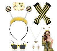 PYSEOSISE 6 Pièces Costume Abeille Femme, Déguisement Abeille Femme, Costumes de Carnaval avec Serre Tête Abeille Lunettes Collier Boucles d Oreilles Gants Tatouage Visage pour Fête