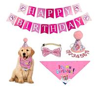 PYSEOSISE Bandana d'anniversaire pour Chien, 5 Pièces Coffret Fête D’Anniversaire pour Chien, Chapeau d’Anniversaire avec 9 Chiffres Bling Nœud Papillon et Guirlande pour Chats Petits Chiens