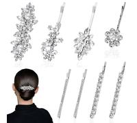 PYSEOSISE Barrettes à Cheveux en Strass, 8 Pièces Épingles à Cheveux de Mariage d'Argent, Élégantes Pinces à Cheveux en Strass pour Mariée pour Femmes Mariages Fêtes de Soirée