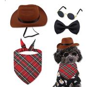 PYSEOSISE Chapeau de Cowboy pour Chien, Chapeau de Cowboy pour Animal, Mignon Chapeaus pour Animaux et Lunettes de Soleil Bandana Collier de Chien avec nœud pour Chiots Chatons