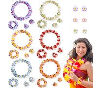 PYSEOSISE Collier Hawaïen Fleurs, 30 Pièces Collier de Fleurs Hawaïenne, Décoration Fête Hawaïenne avec Collier Serre-Tête Bracelet Barrettes pour Femme Été Plage