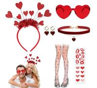 PYSEOSISE Costume Cupidon Femme, 7 Pièces Déguisement de Cupidon, Serre-Tête Cœur Rouge Lunettes Chaussettes Collier et Boucles d'Oreilles pour Saint Valentin et Carnaval