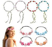 PYSEOSISE Couronne Fleur Cheveux, 8 Pièces Couronne de Fleurs pour Cheveux, Élégant Couronne De Cheveux Bandeaux Fleur Couronne Pour Femme Festival Célébrations Mariage Fête