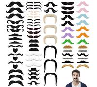 PYSEOSISE Fausses Moustaches, 72 Pièces Moustache Autocollante, Auto-adhésives Faux Moustache Nouveauté Fausse Barbe pour Halloween Le Bal Soirées Costumées Fête