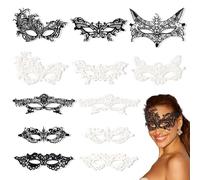 PYSEOSISE Masque de Dentelle, 12 Pièces Masque de Mascarade, Noir et Blanc Masques Vénitien Sexy Masques pour les yeux pour Femme Halloween Carnaval Cosplay Costume Bal