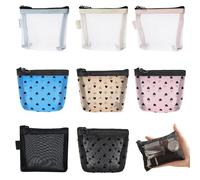PYSEOSISE Mini Pochettes Filet à Fermeture Éclair, 8 Pièces Petits Sachets en Filet à Fermeture Éclair, Mini Porte-Monnaie Transparent Trousse de Maquillage Filet pour Pièces Cartes Clés