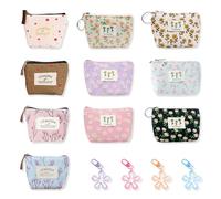 PYSEOSISE Mini Porte-Monnaie en Toile, 10 Pièces Mini Portefeuille avec Fermeture Éclair, Fleuries Porte Monnaie Petites Pochettes avec Porte-Clés pour Monnaie Cartes Clés Écouteurs