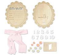 PYSEOSISE Panneau Hello World, 2 Pièces Panneau d'Annonce de Bébé avec Supports en Bois, 15 cm Cartes Étapes Bébé pour Photos Nouveau-Né Baby Shower Décoration Chambre Bébé