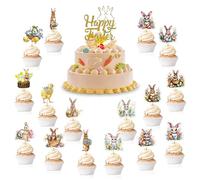 PYSEOSISE Pâques Cupcake Topper, 49 Pièces Décoration de Gâteau de Pâques, Happy Easter Cake Topper Lapin Cupcake Toppers pour Fête de Pâques