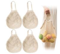 PYSEOSISE Sac Filet Courses, 4 Pièces Sacs Filet Beige avec Poignée, Filets Réutilisable en Coton Sacs À Provision pour Rangement de Fruits Légumes Jouets de Plage