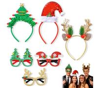 PYSEOSISE Serre-Tête de Noël, 3 Serre-Têtes de Noël et 3 Paires de Lunettes de Noël, Coiffes de Noël Serre-Tête Bois de Renne pour Carnaval Mascarade Fête Accessoires Photo