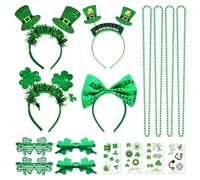 PYSEOSISE Serre-Tête St. Patrick's Day, 12 Pièces St.Patrick's Day Parade Costume Accessoires, Saint-Patrick Bandeau Lunettes Collier et Temporaires pour Femme Carnaval Mascarade