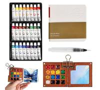 PYserne Mini kit aquarelle, palette, 15 palettes en bois avec 24 couleurs | Pigment, carnet de croquis, pinces métalliques, pinceaux aquarelle, stylos pour peintres, artistes, étudiants