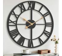 Pytha Sight Grande horloge murale, 75 cm, squelette noir, moderne, décorative, grands chiffres romains, horloge murale silencieuse vintage pour salon, cuisine, chambre, bureau, cheminée, maison