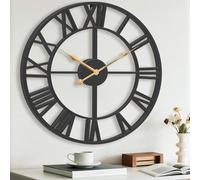 Pytha Sight Grande Horloge Murale Moderne, 50cm Horloge Murale Grande Noire Vintage Industrielle En Métal Silencieuse Avec Chiffres Romains Pour Bureau, Salon, Salle À Manger, Cuisine