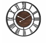 Pytha Sight Horloge Murale, Grande Horloge Noire 35 cm en Métal, Design Moderne avec Noyer Chiffres Romains, Mouvement Silencieux, pour Cuisine, Chambre, Bureau, Cheminée et Décoration Intérieure