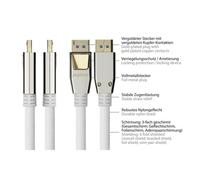 Python Cable DisplayPort 2.0 de qualite superieure - 2 m - 54 Gbit/s, UHBR 13,5-4K @240 Hz / 8 K @ 60 Hz - Conducteur en cuivre - tresse NYLONGE - Blanc