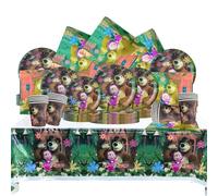 PYTRARTY 81 Pièces de Vaisselle pour Fête d'Anniversaire Fille et Michka, Décorations Anniversaire Fille et Michka Set de Vaisselle pour Fête, Comprend Assiettes, Gobelets, Serviettes, Nappe