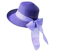 Pyugxab Chapeau de paille pour femme, chapeau à grand bord avec nœud papillon, chapeau d'été, chapeau de soleil pliable enroulable pour la plage pour femme, violet, violet, taille