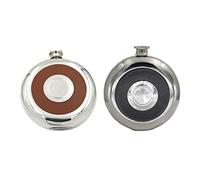 Pyugxab Lot de 2 flasques de poche ronds en acier inoxydable avec verre à shot intégré 140 ml - Mini bouteilles d'alcool polies - Noir et marron