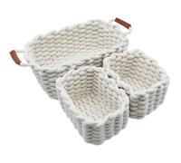 Pyuyan 3 Pièces Panier Tricoté en Coton Tressé, Panier de Rangement en Coton, Panier de Rangement en Corde de Coton Tressée pour Chambre de Bébé, Chambre à Coucher, Salon (1 Grand + 2 Petits)