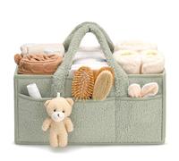 Pyuyan Panier Langer Portable avec Compartiments Amovibles, Organiseur de Langer en Peluche, pour Lingettes Humides, Couches et Articles de Première Nécessité pour Nouveau-Nés (Vert)