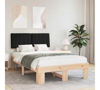 Pyvara Cadre de lit en pin massif avec tête de lit rembourrée noire pour lit double de 120 x 190 cm, cadre plate-forme sans sommier tapissier, dossier confortable pour chambre à coucher