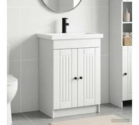 Pyvara Ensemble de meubles de salle de bain blanc avec lavabo et robinet - 56 x 37,5 x 81 cm - En bois - Armoire de salle de bain - Étagère de rangement - Porte - Commode pour salle de bain invités WC